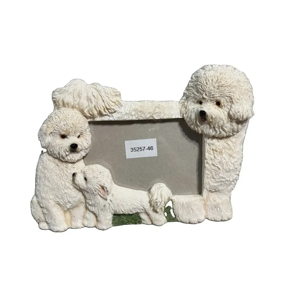 Dog Bichon Frise Figurine Photo Frame Fits 4×6 Photo. Poly Resin